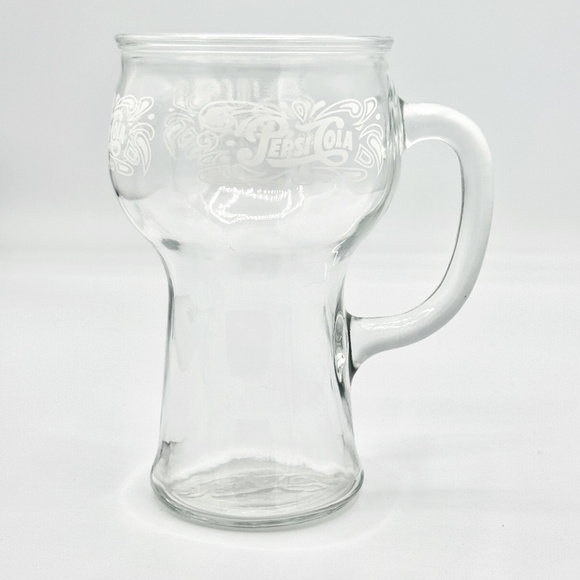 Pepsi Cola | VTG Clear Glass White Logo Sturdy Handle Goblet Stein Mug Glass